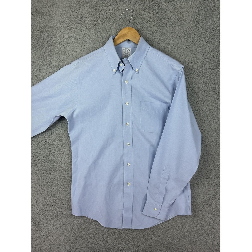 Brooks Brothers Shirt Mens 15-34 Blue Regent Non-Iron Supima Cotton Button Down